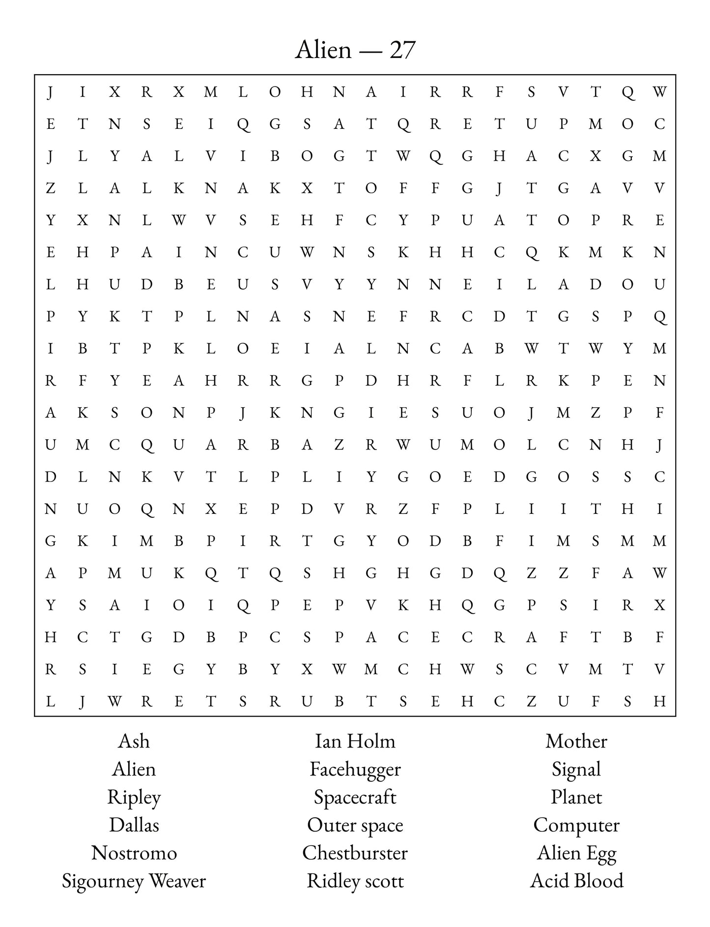10 Horror Movies Word Search