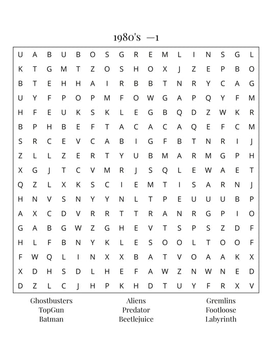 01.3 Word Search Puzzles Large Print Edition: Back to the 80s