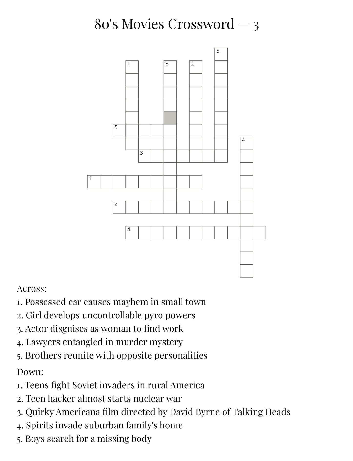 10.3 80s Movies Crossword Puzzles Large Print Edition: Blockbusters, Movie Stars & Legendary Quotes