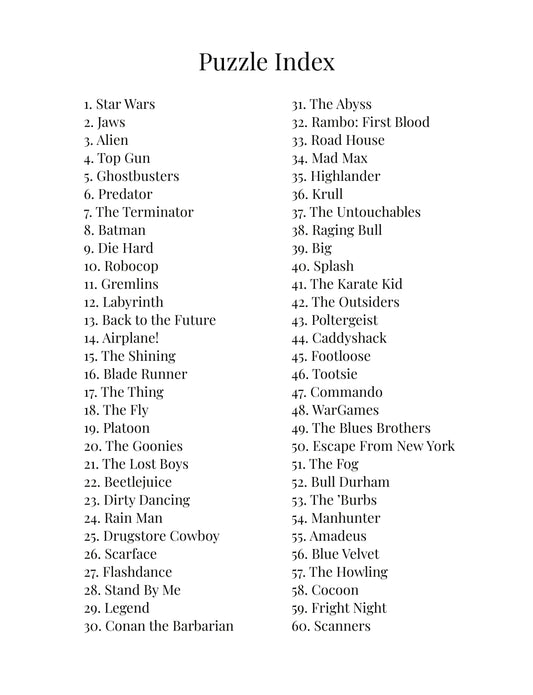 01.91 Ultimate 1980s Movies word Search