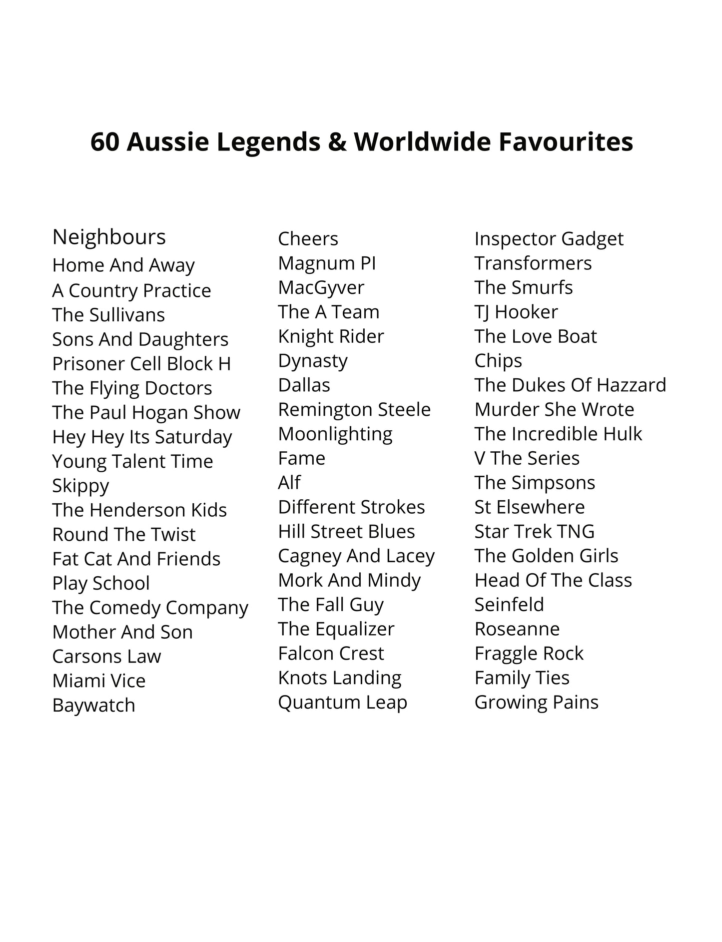 1980s TV Word Searches Aussie Edition