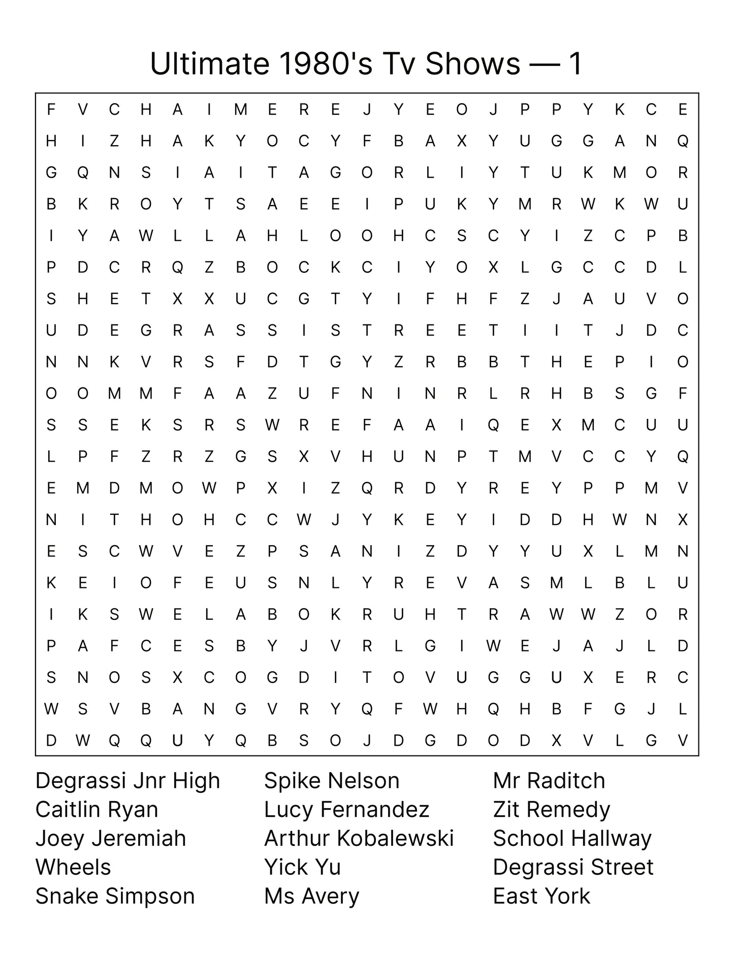 1980s TV Word Search Large Print Canadian Edition