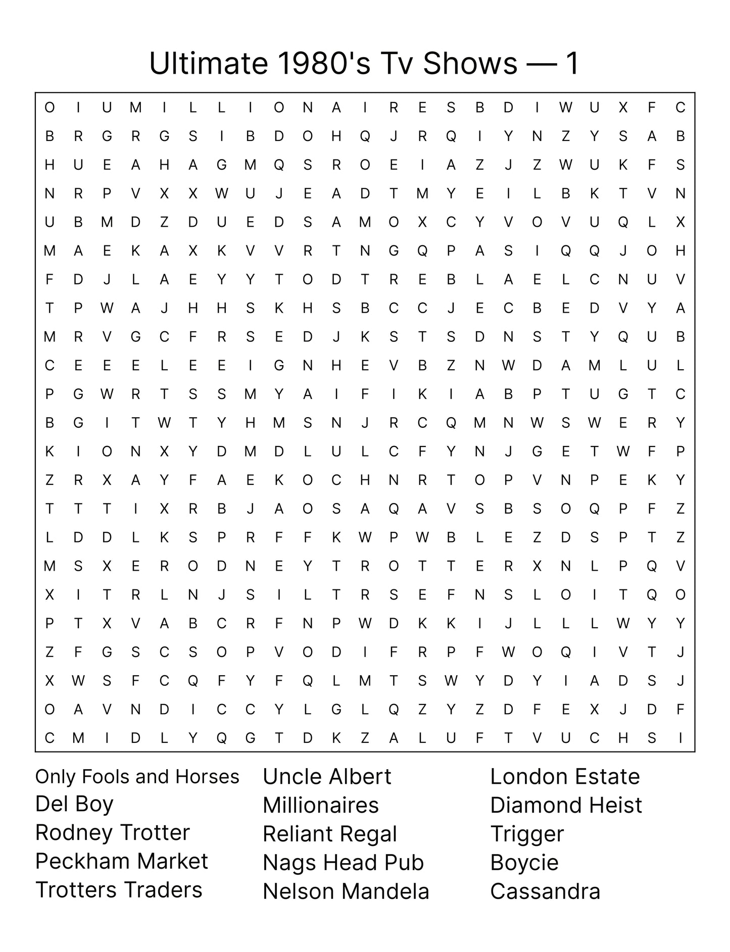 1980s TV Word Search Puzzles Large Print UK Edition