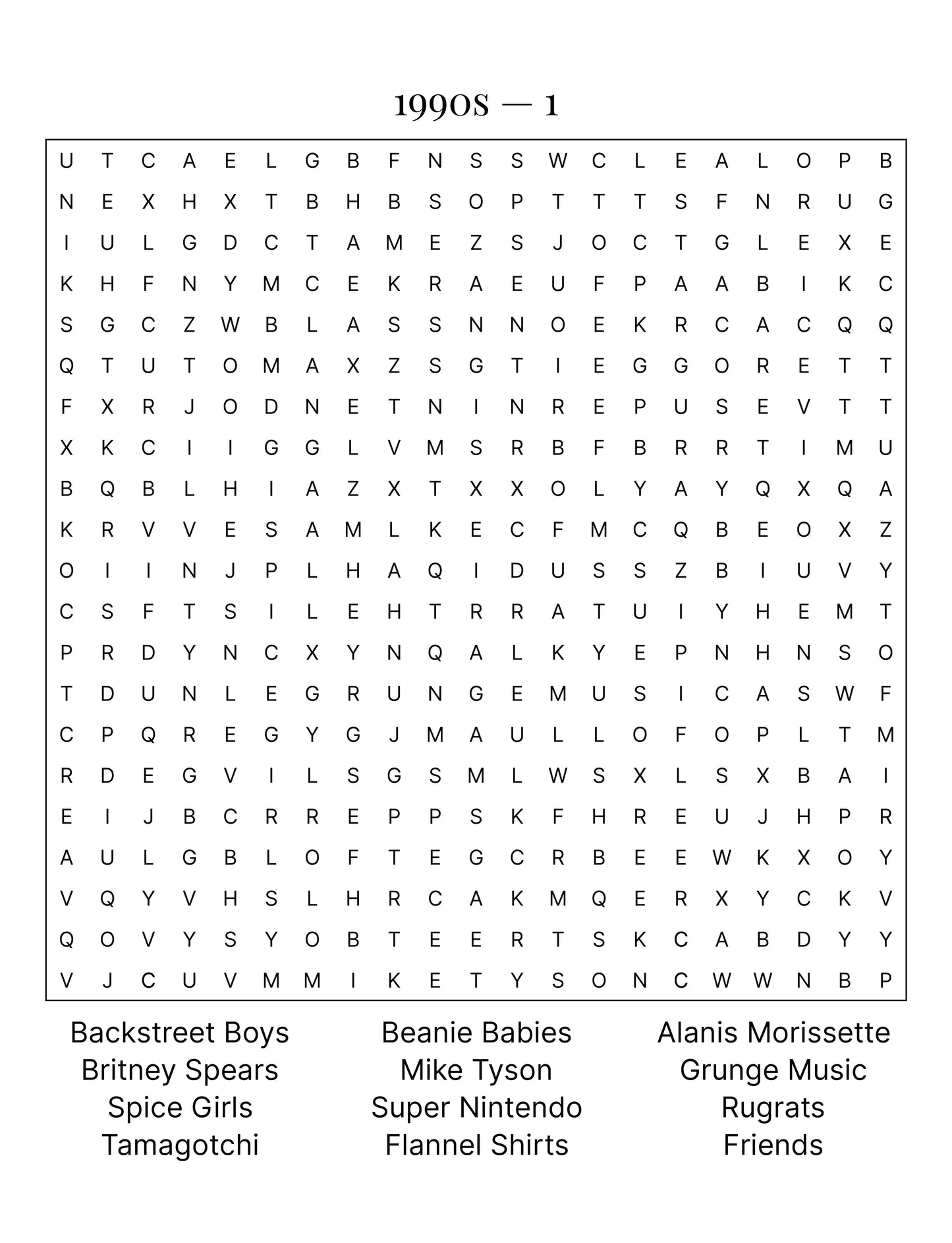 1990s Word Search Puzzles