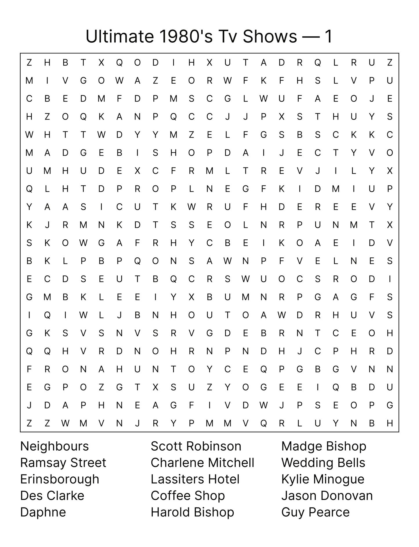 1980s TV Word Searches Aussie Edition