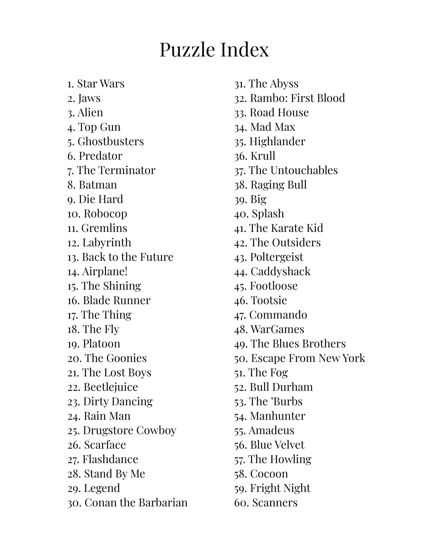 01.91 Ultimate 1980s Movies word Search