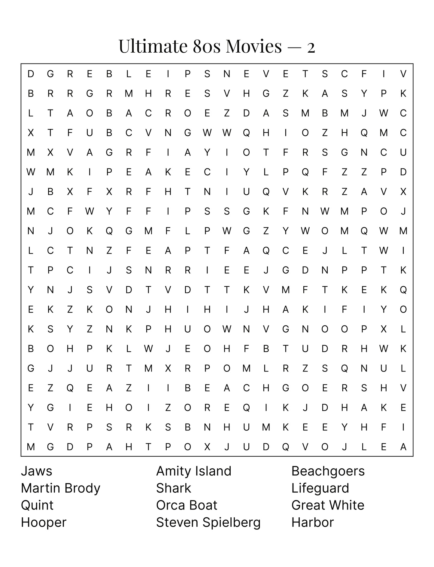 01.91 Ultimate 1980s Movies word Search